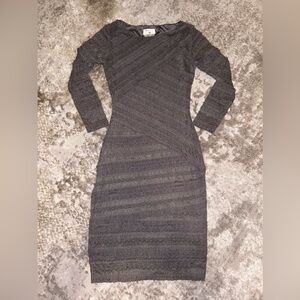 MSSP Grey Ruched Long Sleeved Textured Bodycon Dress - XS